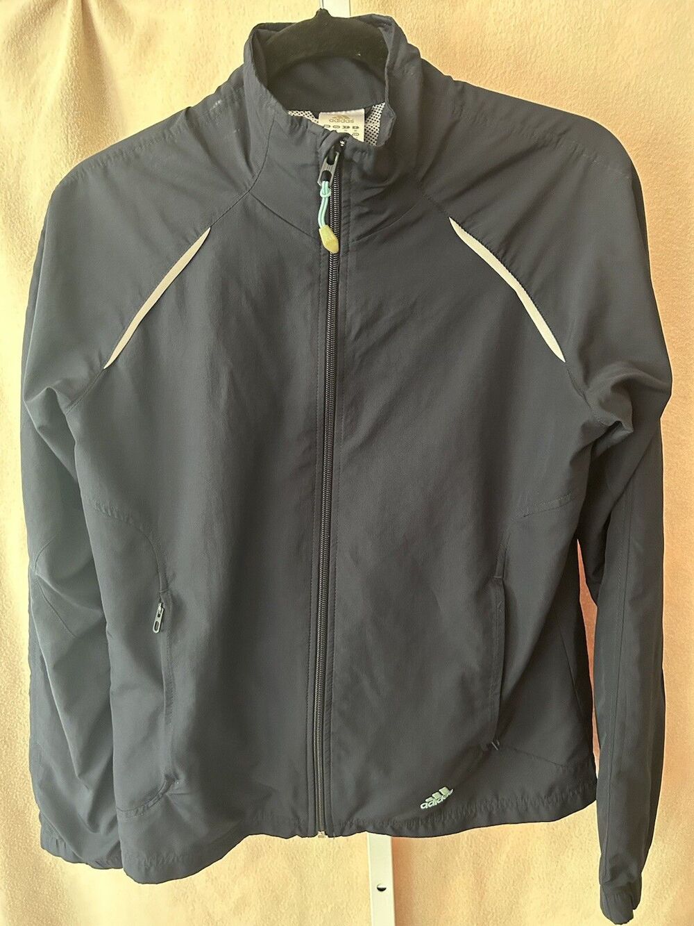Adidas Jacket Womens Medium Black Hoodie Track Windbreaker Lightweight Zip Up